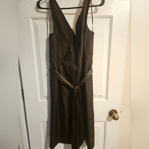J. Crew Strapless Brown Midi Dress with Self-Tie Waist